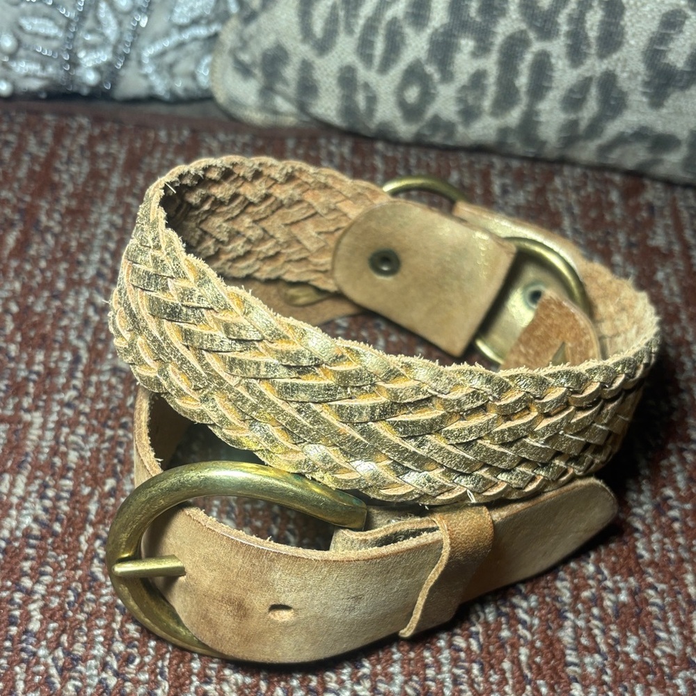 Mixit Tan Leather Belt with Gold Buckle gold metallic leather unique western